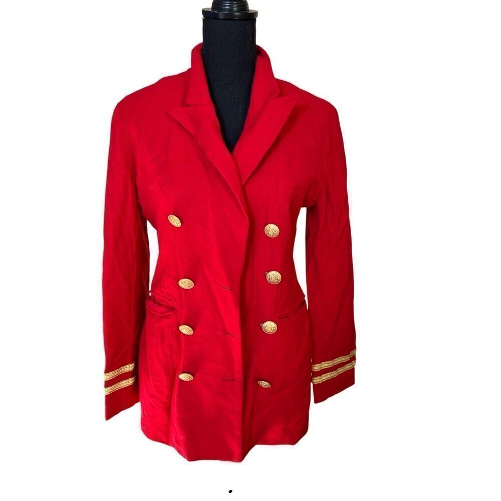 BANU Paris Vintage Red Nautical Jacket Blazer with Gold Accents Sz 6